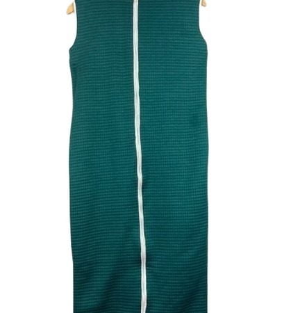 SALE! Slaapzak 116-122 groene ruit  - blauwe badstof voering-  rits op de voorkant- mouwloos