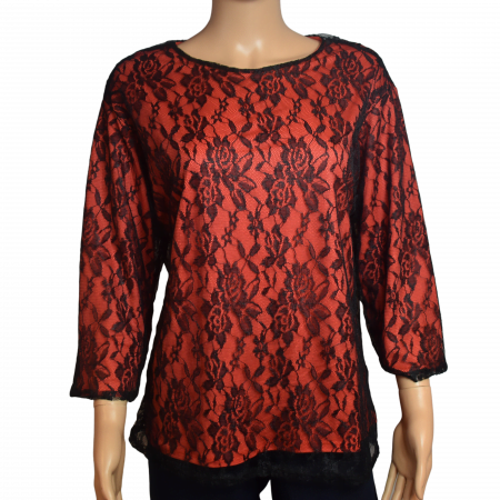 Blouse-tuniek dames kant rood-tot 5 XL