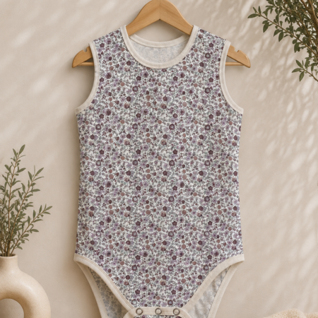Comfort body met drukknopen en lila bloemenprint