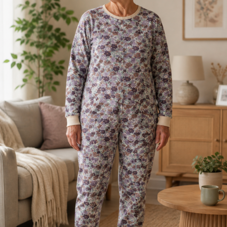 Jumpy hansop met rugrits in lila bloemenprint