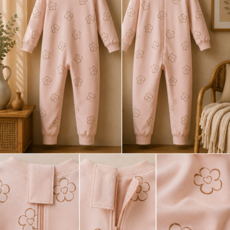 Roze hansop met bloemenprint, lange mouwen, lange pijpen en beschermde rugrits