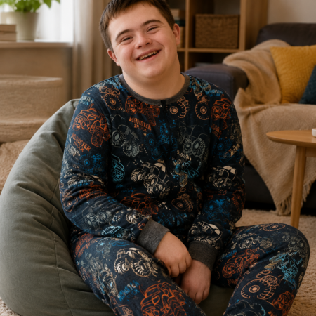 Winter hansop voor kind in dikke sweaterstof met Monstertruck-print