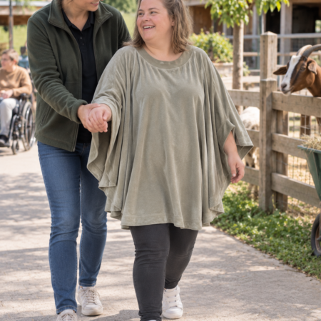 Grijze velours poncho met ruime pasvorm