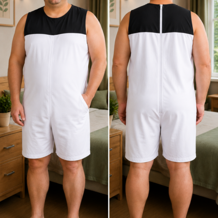 Witte hansop met zwarte Cordura versteviging en lange rugrits