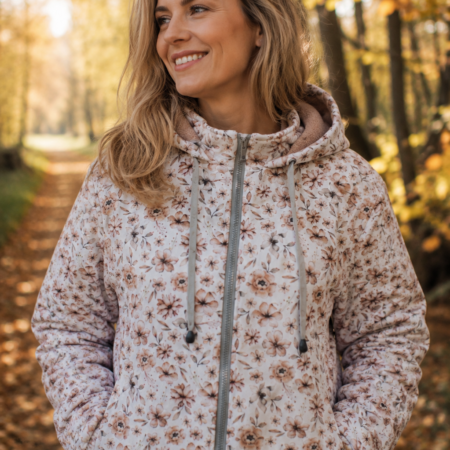 Dames softshelljas met bloemenprint en capuchon