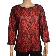 Blouse-tuniek dames kant rood-tot 5 XL